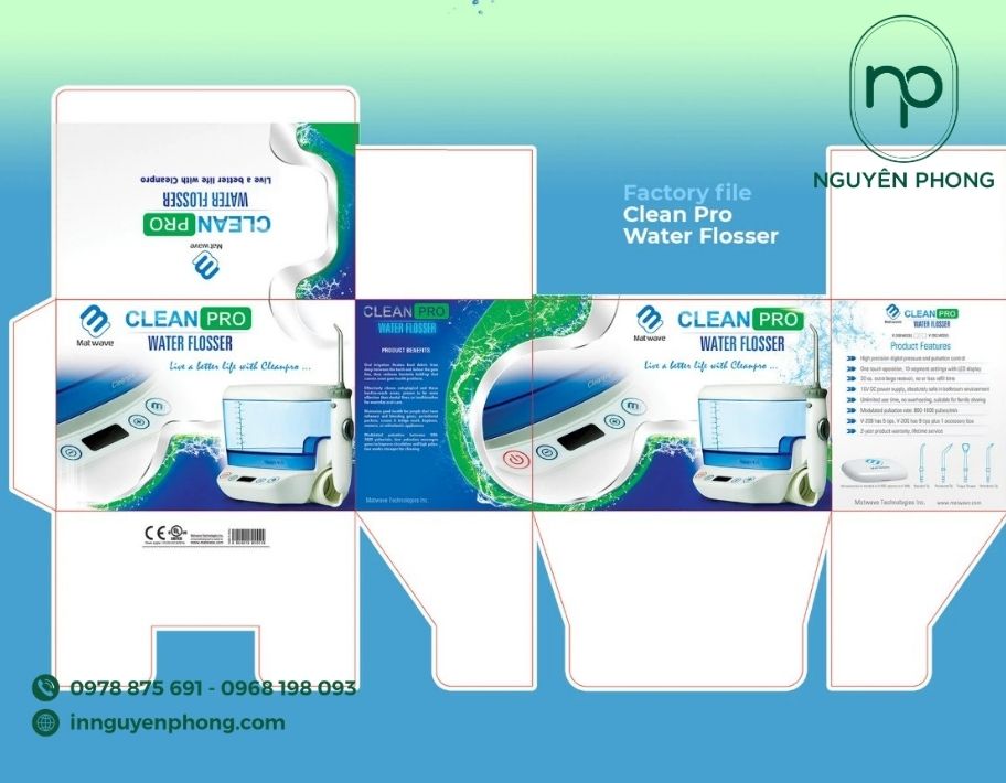 Mâu in hộp đựng máy tăm nước chuẩn quy cách 